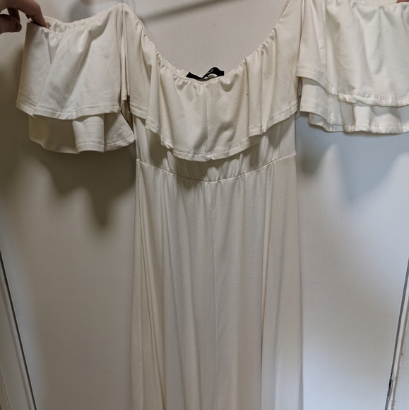 Cleo Off the Shoulder High Lo Cream Dress - Picture 2 of 4